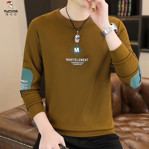 啄木鸟（TUCANO）男士卫衣春秋季薄款上衣宽松大码长袖T恤春季潮牌白色打底衫男 9905春秋 黑色 薄款 L (165)