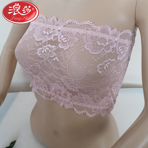 LangSha thin and transparent lace tube top bra for women strapless bottoming anti-short style sexy lotus root pink breathable wrap bra tube top lotus root pink A15 single layer transparent tube top one size fits all semi-transparent sexy