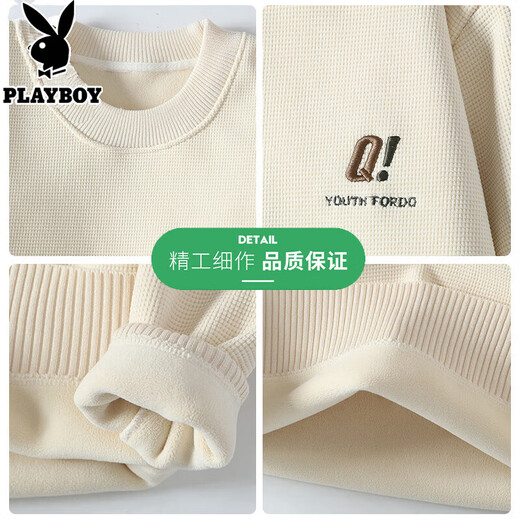 Playboy Round Neck -Pullover für Männer im Winter verdickte warme gestrickte Pullover für Männer im Herbst und Winter Casual Lose plus Samt Innere Basis -Hemd 10120/829 Meter Weiß XL