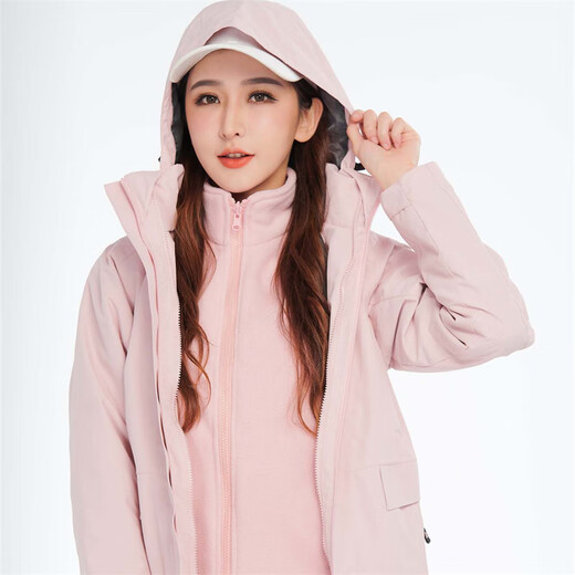 Simboo三合一冲锋衣女男户外新款防寒防风登山服秋冬加绒加厚外套夹克 12805粉色-女 L