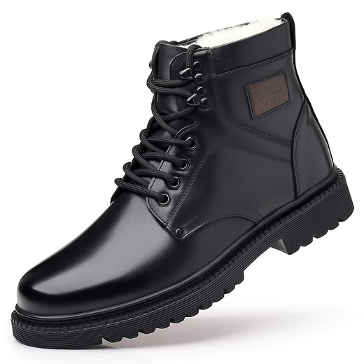 Kachilang Martin Boots Herren echte Lederwolle warme Baumwollstiefel High Top Cowdled Arbeit Anzug Kampf Army Hook Schneestiefel Winter 3519 Schwarz 39