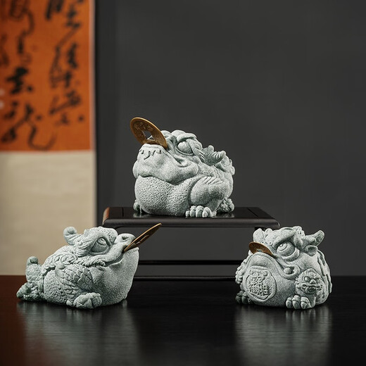 Earth Story Green Sandstone Tea Pet Ornaments Boutique Can Raise Golden Toads Chinese Tea Table Tea Set Lucky Three-legged Toad Tea Table Small Decoration Green Sandstone Tongbao Golden Toad
