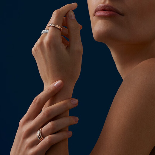 Chopard star's same style small ice cube ring 18K rose gold narrow version plain circle couple wedding ring New Year gift official authentic 18K rose gold narrow version without diamonds 53