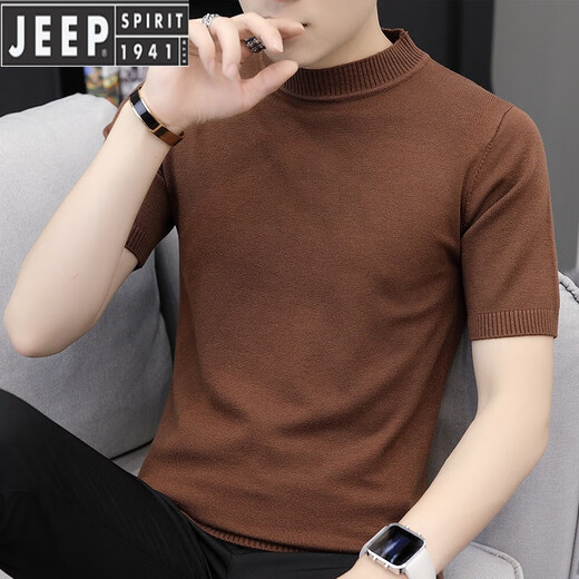 Jeep Spirit Spring- und Herbst kurzärmeligte T-Shirt-Pullover Männer runden Hals halbärmelig gestrickten, festen Farben Schlank