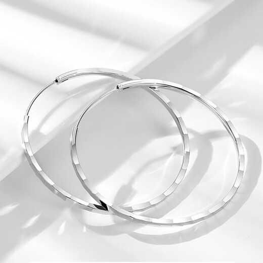 Jiuchangshi Flash 999 pure silver earrings for women, pure silver large earrings, glossy silver earrings, birthday gift for girlfriend, 999 pure silver pair, 50mm