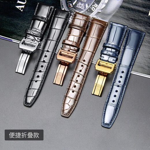 SHIRUI is suitable for IWC watch straps, IWC crocodile leather straps, Portuguese Portofino genuine leather watch straps for men, black folding model - no buckle 20mm