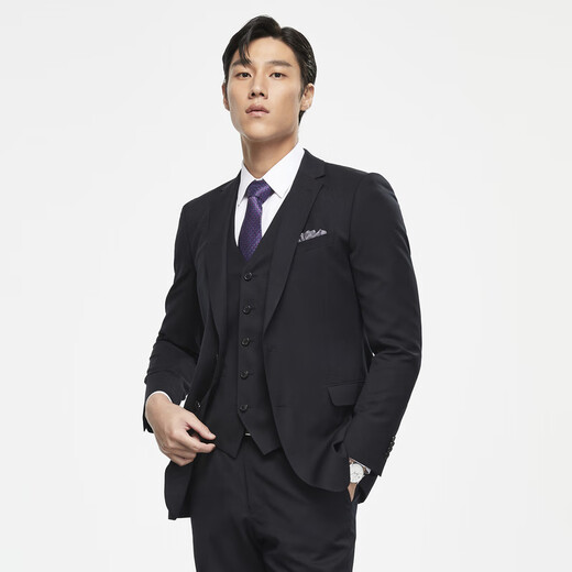 
YOUNGOR (YOUNGOR) men's 630A two-piece single-breasted standard version business suit pure wool thick warm black M 170/92A
