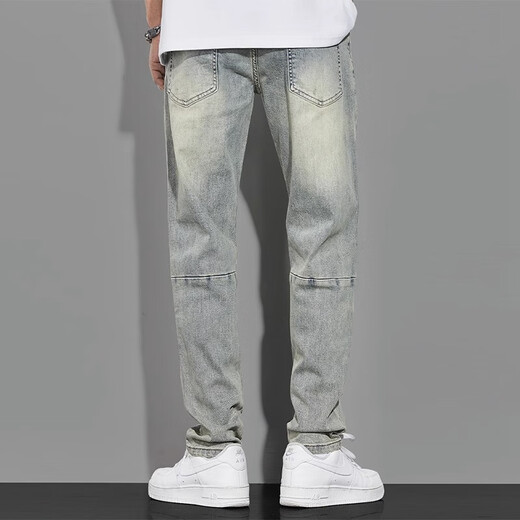 
Commander Bear American retro yellow mud jeans men's autumn wash high street straight loose spring and autumn nostalgic men's casual pants 1098 light blue 29