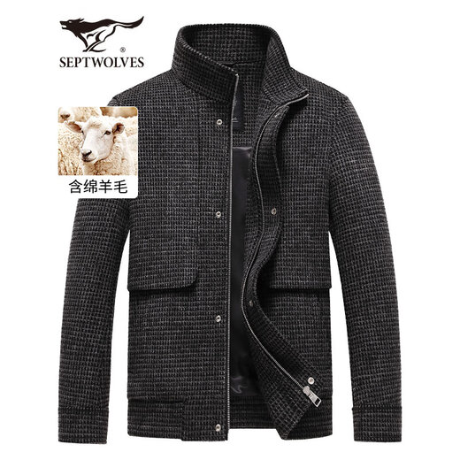 Sept vestes de loup collier masculin collier veste en laine d'hiver pour hommes en noir et blanc petit plaid en laine de vent de vent.