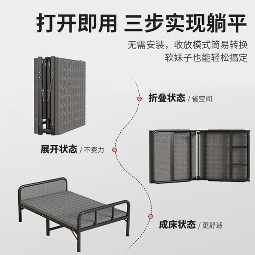 Klappbett für Haus Mittagspause ein Bett Büro Nickerchen Campbett Verstärktes Eisenregalbett Einfache Begleitbett verdickte runde Röhrchen-Schwarz-Rack 100 cm