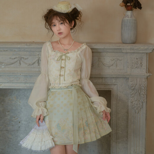 森女部落唐代紫檀木画槽琵琶气质雪纺衫套装新中式改良马面裙东方简奢风 短袖上衣（单件） 单件 M