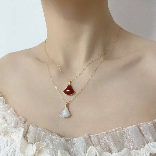 DL 1998 Fat Donglai same style 18k color gold skirt necklace 18K gold skirt pendant au750 rose gold l gold lock rose gold white mother-of-pearl single pendant
