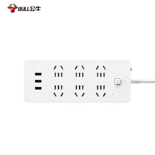 Bull plug strip UUN153X boxed white USB socket Xiaobai, total length 1.8 meters, 3*USB+6*five holes+master control switch