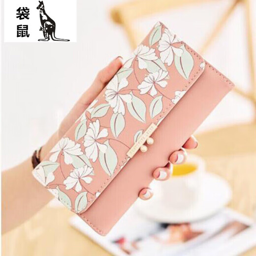 Kangaroo wallet women's large capacity new fashion clutch bag women's long three-fold student wallet mobile phone bag blue
