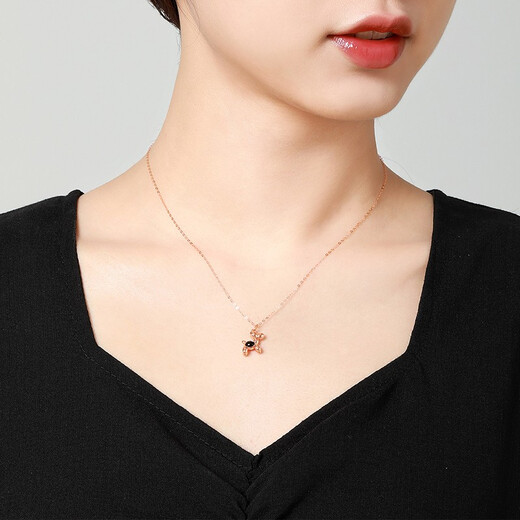 Mengjinyuan K gold necklace 18k gold cartoon balloon dog pendant inlaid agate clavicle chain 45cm about 0.9g