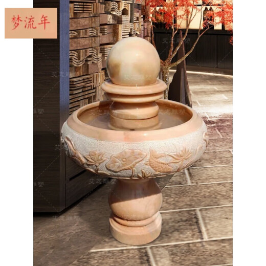 Mengliunian Marble Feng Shui Ball Indoor Floor-to-ceiling Waterscape Pool Modern Simple Fountain Living Room Decorative Ornaments Flowing Stone Fish Tank Lotus Fish Tank Sunset Red 80