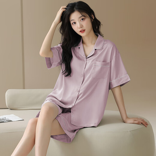 
Modal ice silk pajamas for women for summer thin short sleeves 2025 new summer large size with chest pad for outdoor wear 09M16805 M