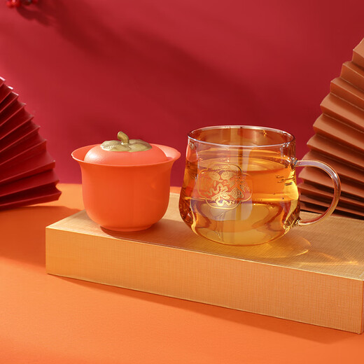 New cultural and creative birthday gifts: Forbidden City Persimmon Ruyi Tea Cup Tea Separator Cup Ceramic Liner for Friends Persimmon Ruyi Gift Box