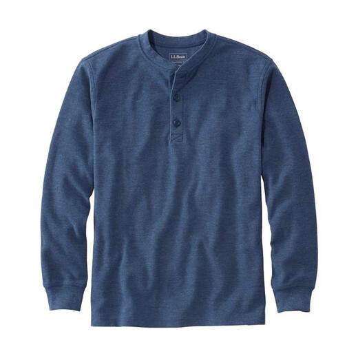 L.L.Bean men's T-shirt long-sleeved autumn and winter warm waffle henley shirt pure cotton soft casual versatile dad wear Deep Wine wine red L suitable for net bust 116-122cm