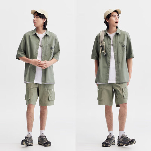 森马短袖衬衫男夏字母刺绣上衣宽松工装风109324104110