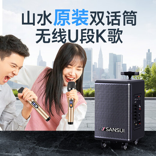 SANSUI TE12 outdoor performance high-power subwoofer mobile trolley K singing singing all-in-one machine Bluetooth speaker with wireless microphone portable square dance speaker SANSUI TE06 high-power 8-inch bass + single microphone