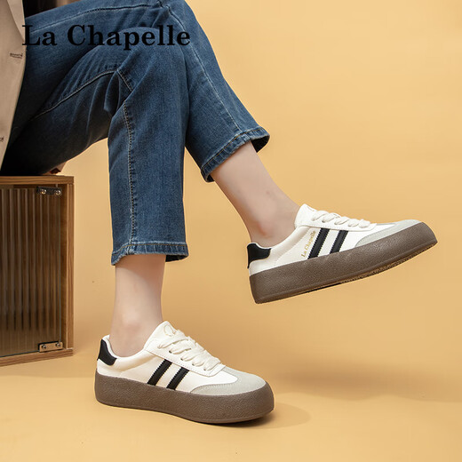 La Chapelle Frauenschuhe, deutsche Trainingsschuhe, neue dicke alleinige vielseitige weiße Schuhe, Sportbrettschuhe, Weiß und Schwarz von Frauen 36