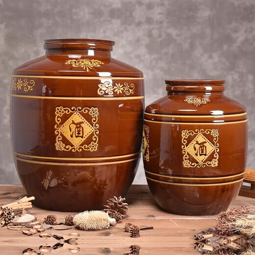 Ceramic wine jar wine jar thickened with sealing ring wine storage earthenware jar water capacity is about 20Jin Jin is equal to 0.5kg + sealing lid