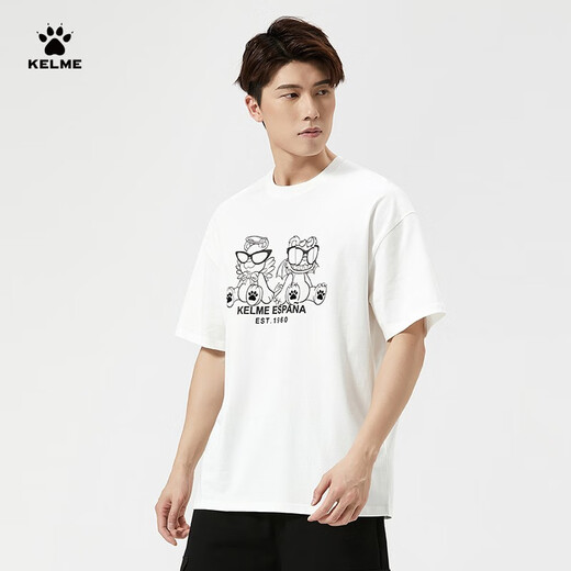 
KELME short-sleeved T-shirt men's summer new pure cotton loose casual short t football trendy cultural shirt 9224TX1057 white M