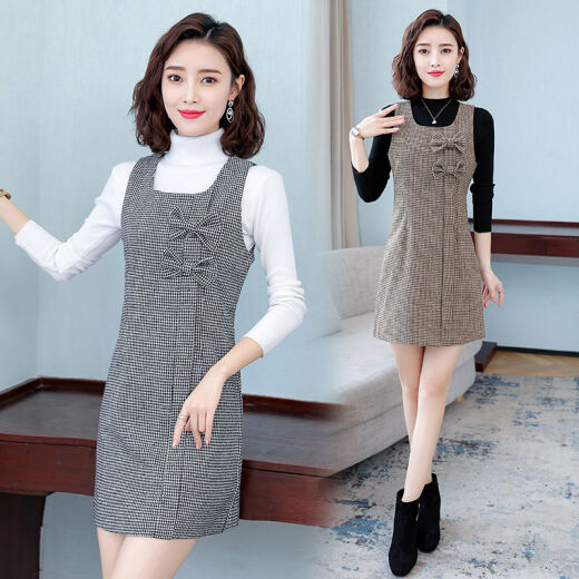 Yushida hochwertiger Wollkleid für Frauen für Frauen Neue Weste Rock Weste Basisrock mittelgroßer Herbst- und Winterkaffee [1098] (mit Taschen) S Büste 80-95 Jin [Jin ist gleich 0,5 kg] Büste 86