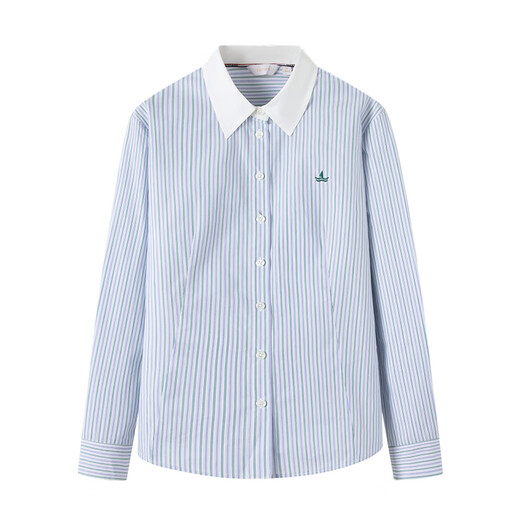 Navigare Italian small sailboat contrast collar shirt for women in spring and autumn versatile striped shirt commuting slimming shirt top white with blue pattern M