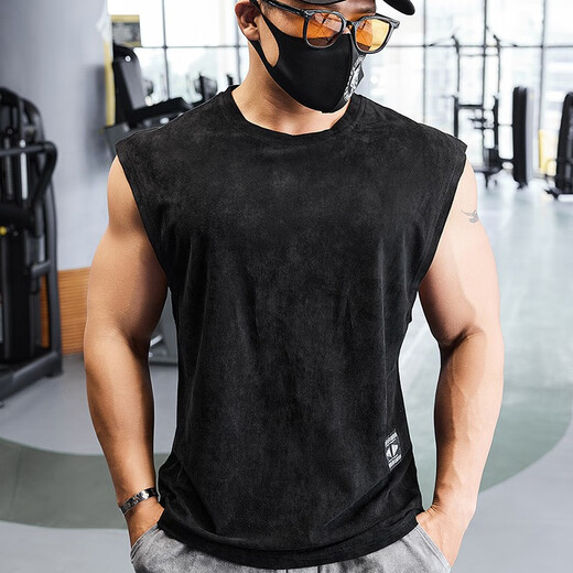 Lutielang sleeveless sports T-shirt fitness vest muscle training men's loose running vest quick-drying stretch and breathable fog blue M