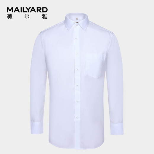 MAILYARD/美尔雅长袖衬衫 商务宽松男士白色百搭职业装衬衣 757 白平纹 41