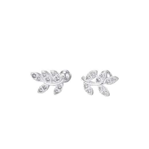 BJYL full diamond leaves S999 pure silver earrings for women with pierced ears for sleeping without removing earrings 2025 new sterling silver earrings gift leaf earrings pair