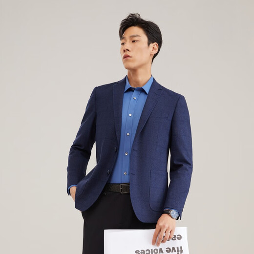 雅戈尔（YOUNGOR）单西男一粒单排扣修身版休闲西服男西服外套羊毛混纺舒适易打理 VXXX215103FLY藏青 2XL 185/104A