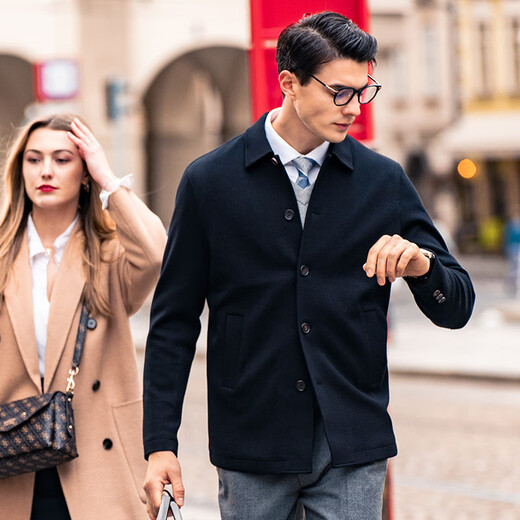 Mr. Bu Business Lapel Wool Cardigan Men's Spring y Autumn Chaqueta de bolsillo de bolsillo de doble cara BT12358 Liquidación de código roto Negro 2xl (185)