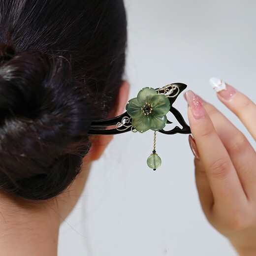 Kamalun (KAMALUN) hairpin antique style ebony wood jade flower wooden hairpin Hanfu hairpin new Chinese style updo hair accessories as a gift for your girlfriend Hibiscus hairpin + brand gift box