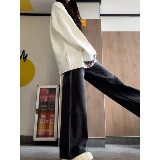 Cantu Xiaoxiangfeng round neck sweater for women autumn and winter new fake two-piece long-sleeved sweater small loose coat women's white long-sleeved sweater S recommended 90-105Jin Jin equals 0.5 kg