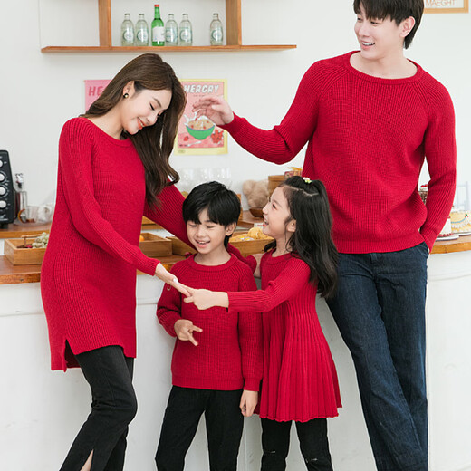 BUBBLE ORANGE parent-child red sweater Horse Year clothes autumn and winter round neck mother-daughter skirt family wear sweater for a family of three and four burgundy mother size S (recommended 90-105 Jin Jin equals 0.5 kg)