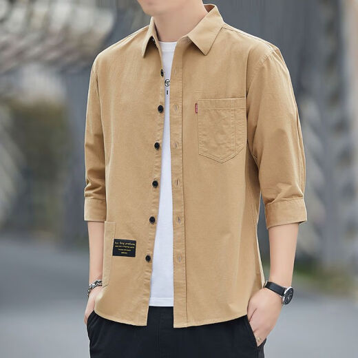 Pierre cardin true pocket pure cotton no iron shirt men's loose version of 7000 sleeve shirt work clothes men's jacket spring and autumn high-quality pure cotton material 7008 (black) 2XL 155Jin [Jin equals 0.5 kg]-175Jin [Jin equals 0.5 kg]