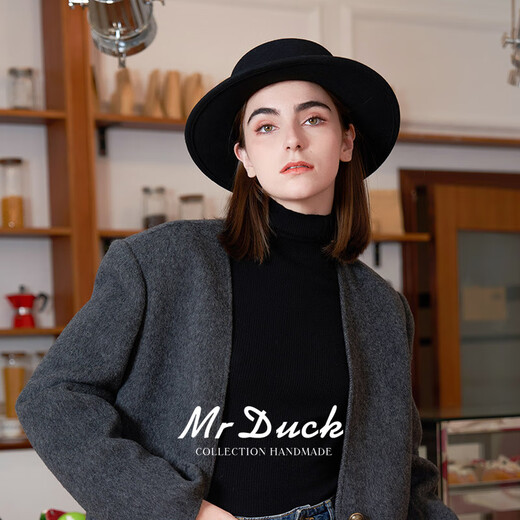 Same style as Mr DUCK show, Australian 100% wool flat hat for women to keep warm in autumn and winter, red top hat, Qiji red New Year match, agarwood plain black (100% wool)-MW362171 S (suitable for head circumference 52-54cm)