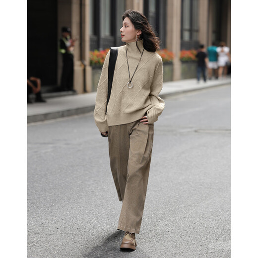 Demana fashionable rhombus textured autumn and winter basic simple warm high-neck casual lazy sweater