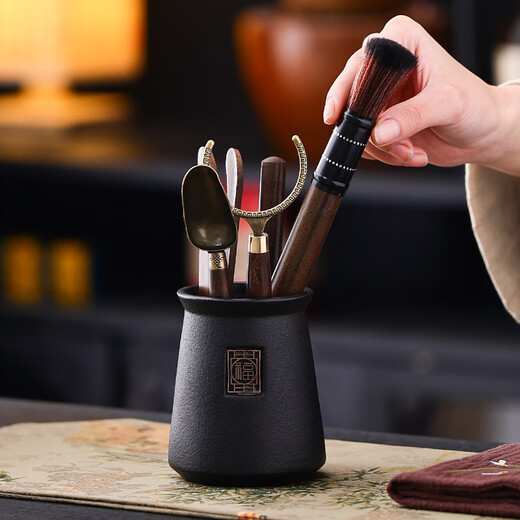 HOI KONG Tea Set Accessories Tea Ceremony Six Gentlemen Tea Making Three-piece Set Whole Tea Knife Tea Clamp Needle Tweezers Brush Kung Fu Tea Art Tools Fangfu Tea Ceremony Cylinder + Buddha Hand Five-piece Set + Tea Scraper