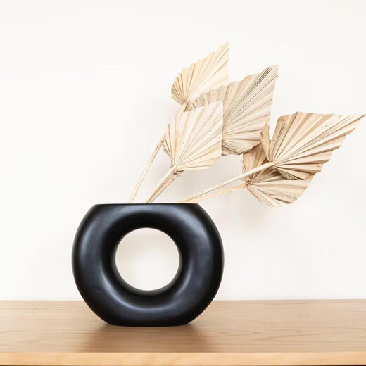 ins风高颜值黑色陶瓷装饰花瓶 艺术插花客厅酒柜玄关摆件 HP1585B黑色