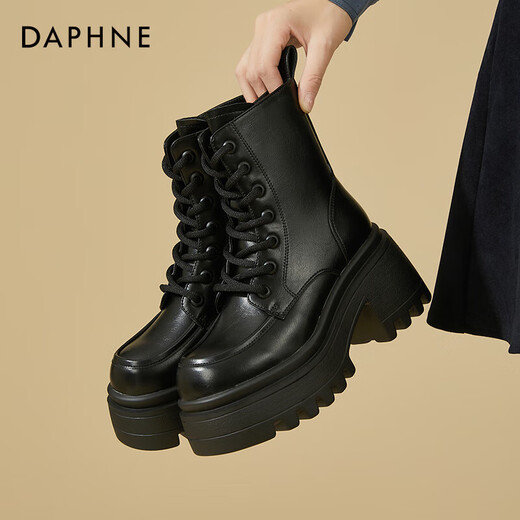 Daphne Martin boots women's inner heightening short boots versatile thick heel high heel black plus velvet women's boots 4623607126 black 37
