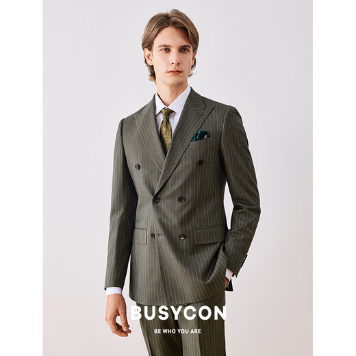 BUSYCON西服套装男士高端羊毛新郎结婚商务外套双排扣戗驳领男西装三件套 清新绿(单上衣)高品质 S 46 参考体重108斤-120斤