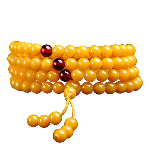 Dingying beeswax bracelet with 108 beads, natural chicken fat yellow old honey multi-ring necklace, blood amber for men and women, 6mm, 108 beads, yellow beeswax