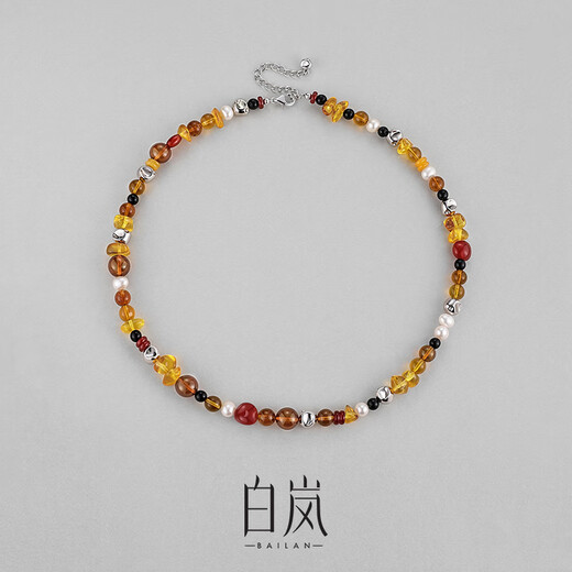 Bai Lancai Xia Necklace Women's Amber Agate Oval Pearl Clavicle Chain Fashionable Temperament Jewelry Birthday Gift for Wife