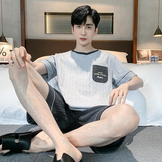 Pijama para hombres para hombres en algodón de manga corta de verano para hombres en verano de estilo delgado para hombres, puede usar ropa casera de gran tamaño para hombres en HD9922 l al aire libre