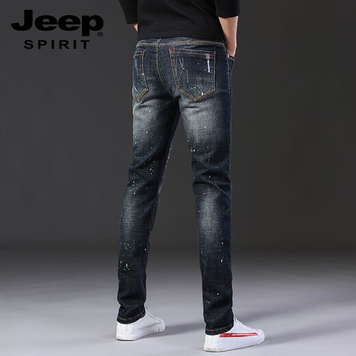 JEEP SPIRIT高端破洞牛仔裤男秋夏款潮牌刮烂弹力新款修身小脚夏季男士长裤子 687黑色 32