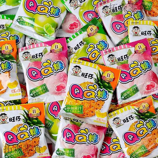 Wangzai QQ candy multi-flavored fruit juice candies, fruit candies, gummy candies, childhood snacks, 80 packs, mixed flavors (can be remarked)